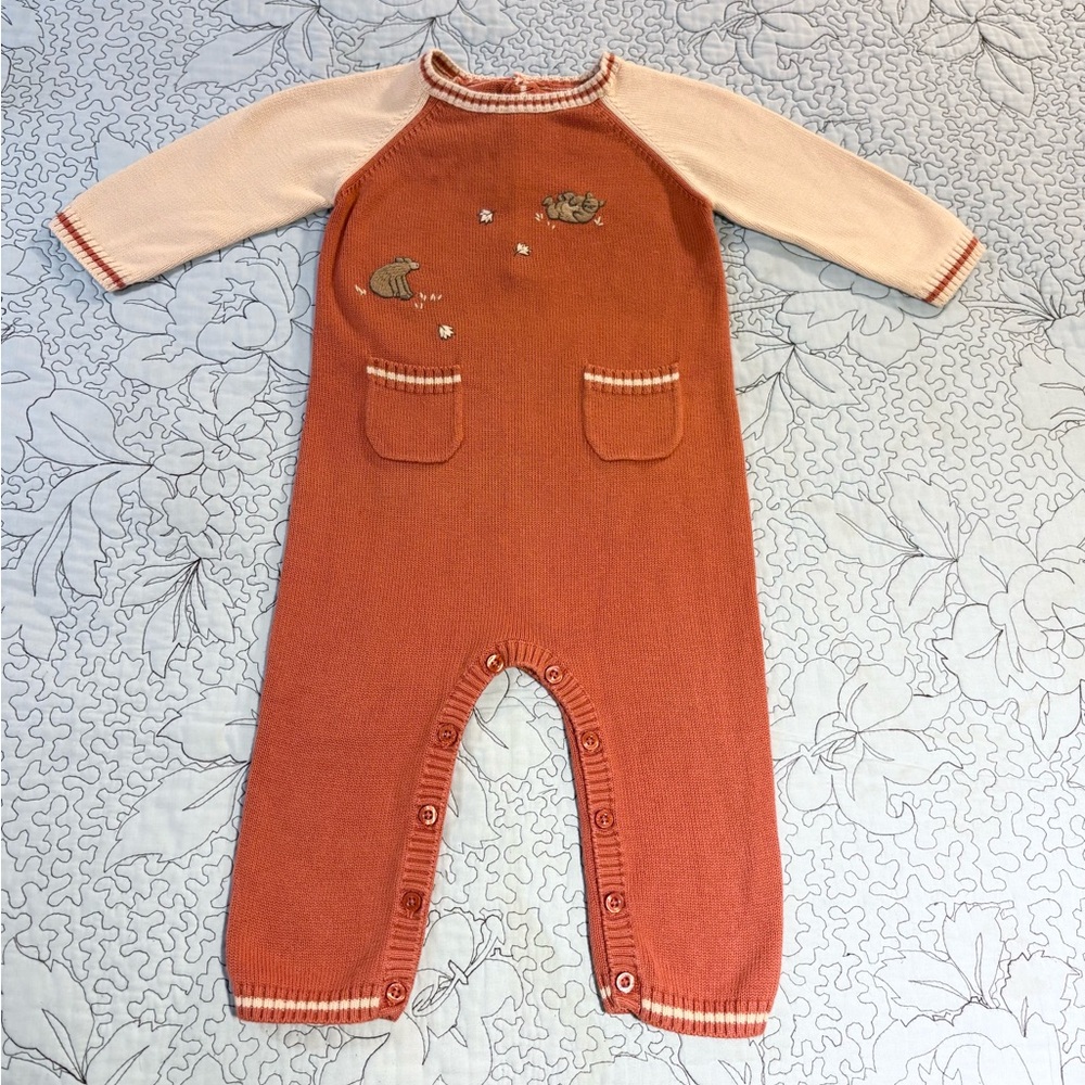 JANIE AND JACK Fall Layette Bear Motif 2-Piece Outfit Set Rust Tan 6–12 Months💛 - Picture 2 of 15